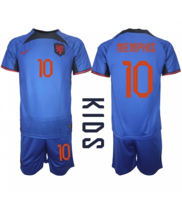 Nederland Memphis Depay #10 Bortedraktsett Barn VM 2022 Kortermet (+ Korte bukser)